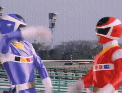 Blue And Red Power Ranger Talking GIF