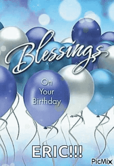 Blue and Silver Balloons Saying Blessings on Your Birthday