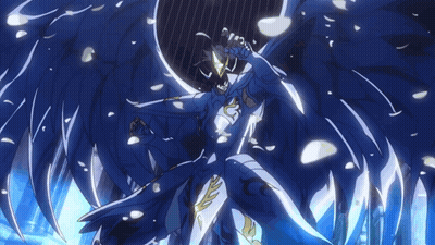 Blue and White Anime Character With Wings and Feathers