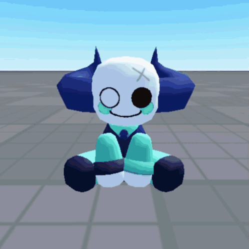 Blue And White Cartoon Character With Horns And Cross GIF