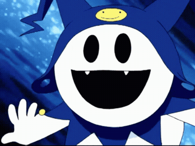 Blue And White Cartoon Character With Smiley Face On Head GIF