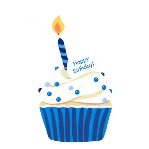 Blue And White Cupcake With Candle GIF