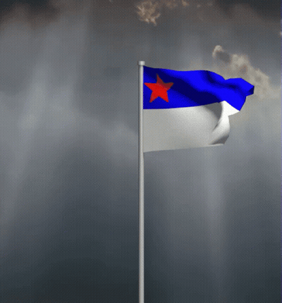 Blue And White Flag With Red Star Flying GIF