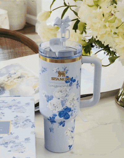 Blue And White Floral Stanley LoveShack Fan Mug GIF
