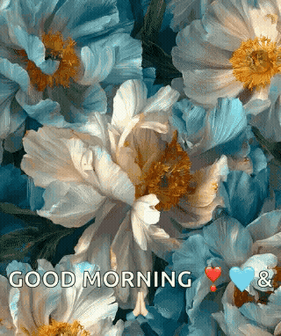 Blue And White Flowers Good Morning Hearts GIF