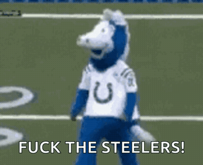 Blue And White Horse Mascot Fuck The Steelers GIF