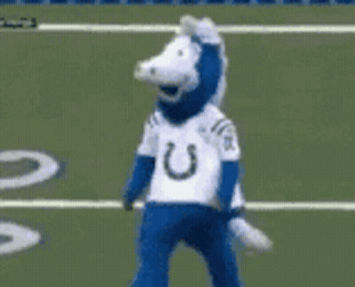 Blue And White Mascot Standing On Field GIF