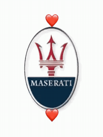Blue And White Maserati Logo With Two Red Hearts GIF