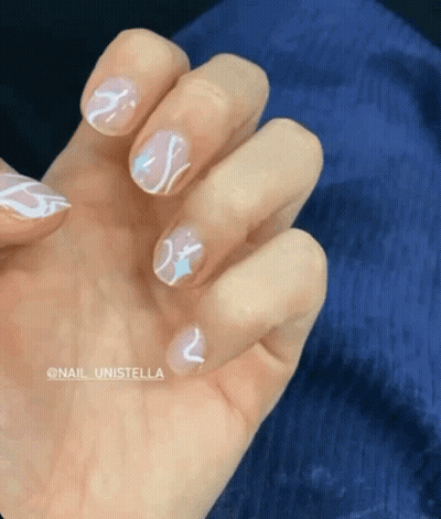Blue And White Nail Design GIF
