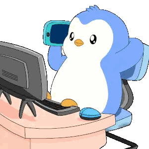 Blue And White Penguin At Computer Sticker
