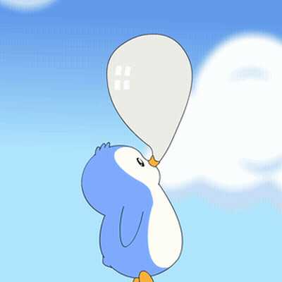 Blue And White Penguin Blowing Bubble In Sky GIF