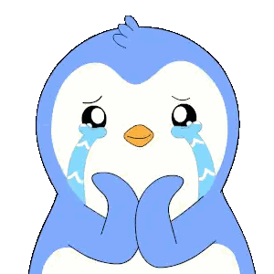 Pingüino azul y blanco llorando con ojos cerrados Sticker