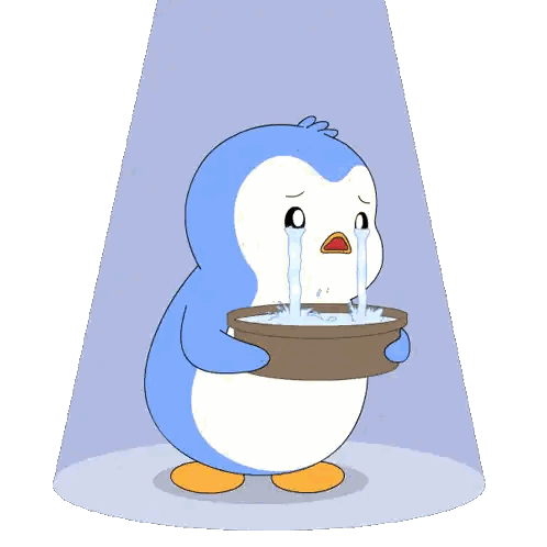Blue And White Penguin Crying Holding Bowl Of Water Sticker
