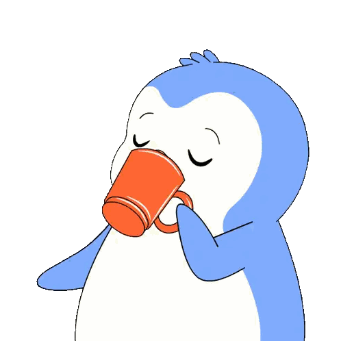 Blue And White Penguin Drinking From Red Mug Sticker