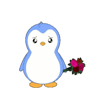Blue And White Penguin Holding Bouquet Sticker