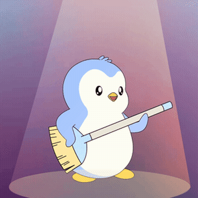 Blue And White Penguin Holding Broom GIF