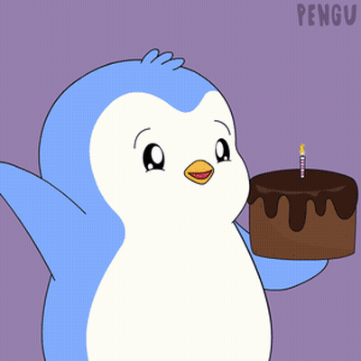 Blue And White Penguin Holding Chocolate Cake GIF
