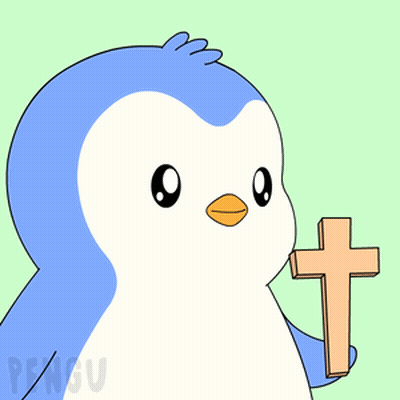 Blue And White Penguin Holding Cross GIF