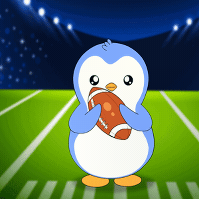 Blue and White Penguin Holding Football on Field