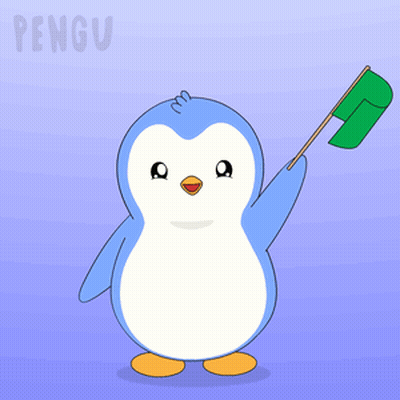 Blue And White Penguin Holding Green Flag Saying Pengu GIF