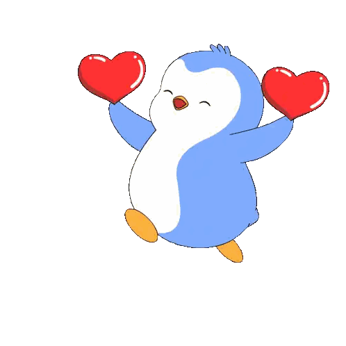 Blue And White Penguin Holding Hearts Sticker