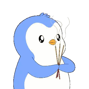 Blue And White Penguin Holding Incense Sticker