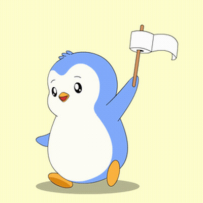 Blue And White Penguin Holding Marshmallow And Flag GIF
