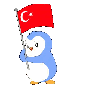 Blue And White Penguin Holding Red Flag Sticker