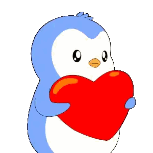Blue And White Penguin Holding Red Heart Sticker