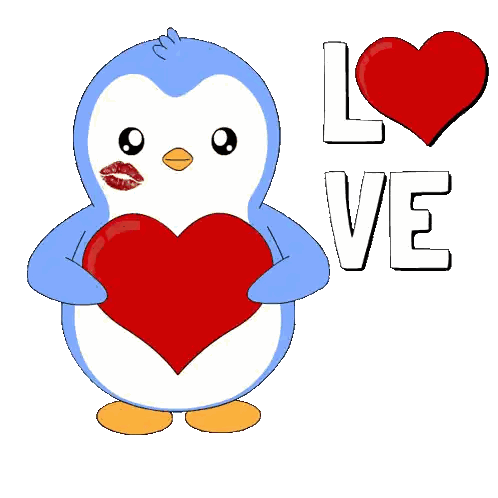 Blue And White Penguin Holding Red Heart Saying Love Sticker