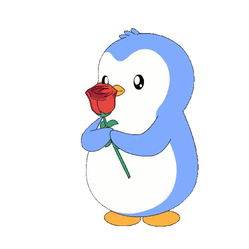 Blue And White Penguin Holding Red Rose Sticker