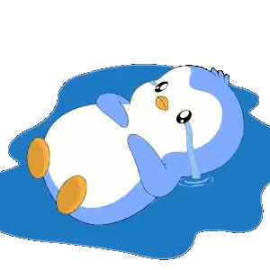Blue And White Penguin Laying In Puddle Crying Sticker