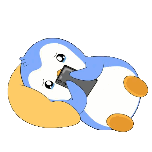 Blue And White Penguin Looking At Cellphone Sticker