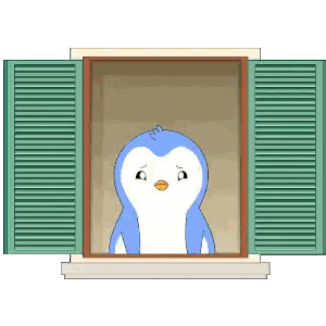 Blue And White Penguin Looking Out Window Sticker
