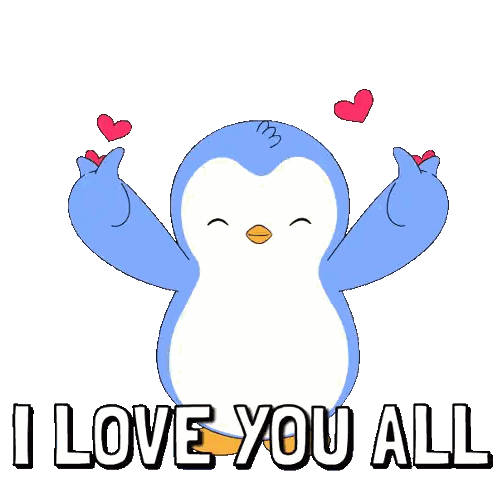 Blue And White Penguin Saying I Love You All With Hearts Sticker