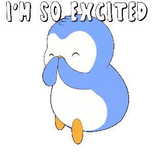 Blue And White Penguin Saying I'm So Excited Sticker