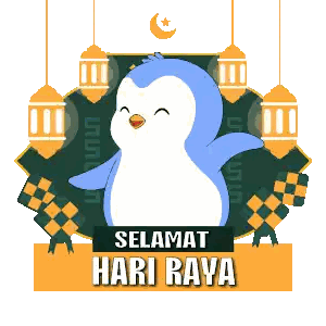 Blue And White Penguin Selamat Hari Raya Sticker