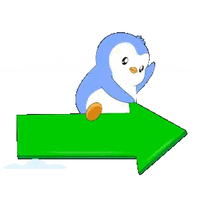 Blue And White Penguin Sitting On Green Arrow Sticker