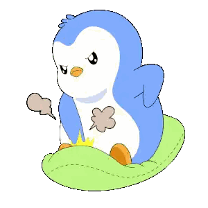 Blue And White Penguin Sitting On Green Cushion Sticker