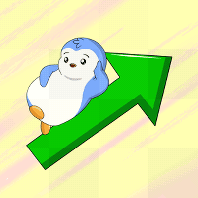 Blue and White Penguin Sitting on Green Up Arrow