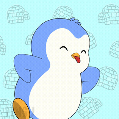 Blue And White Penguin Standing In Front Of Igloo Pattern GIF