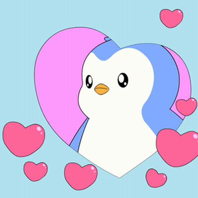 Blue And White Penguin Surrounded By Pink Hearts GIF
