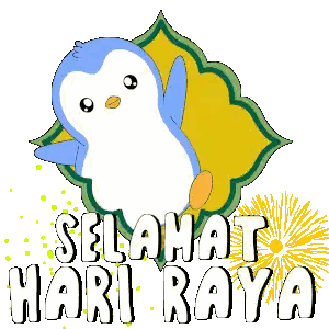 Blue And White Penguin With Selamat Hari Raya Sticker