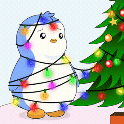 Blue And White Penguin Wrapped In Christmas Lights GIF