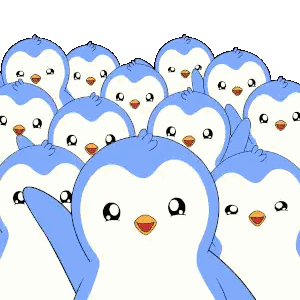 Blue And White Penguins Standing In Line Sticker