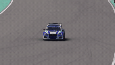 Blue And White Race Car Saying Flux GIF