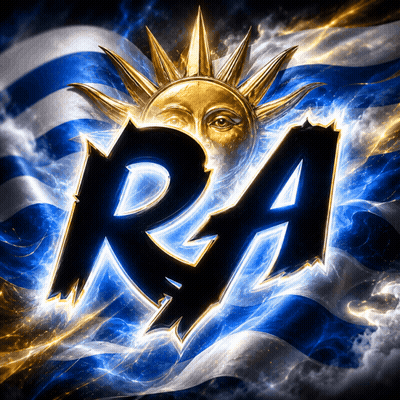 Blue And White Striped Background With Sun And Letter R GIF