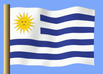 Blue And White Striped Flag With Yellow Sun Face GIF