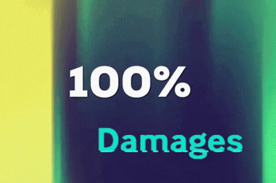 Blue And Yellow Background Saying 100% Damages GIF
