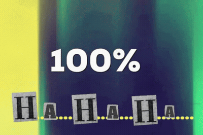 Blue And Yellow Background Saying 100% Hahaha GIF